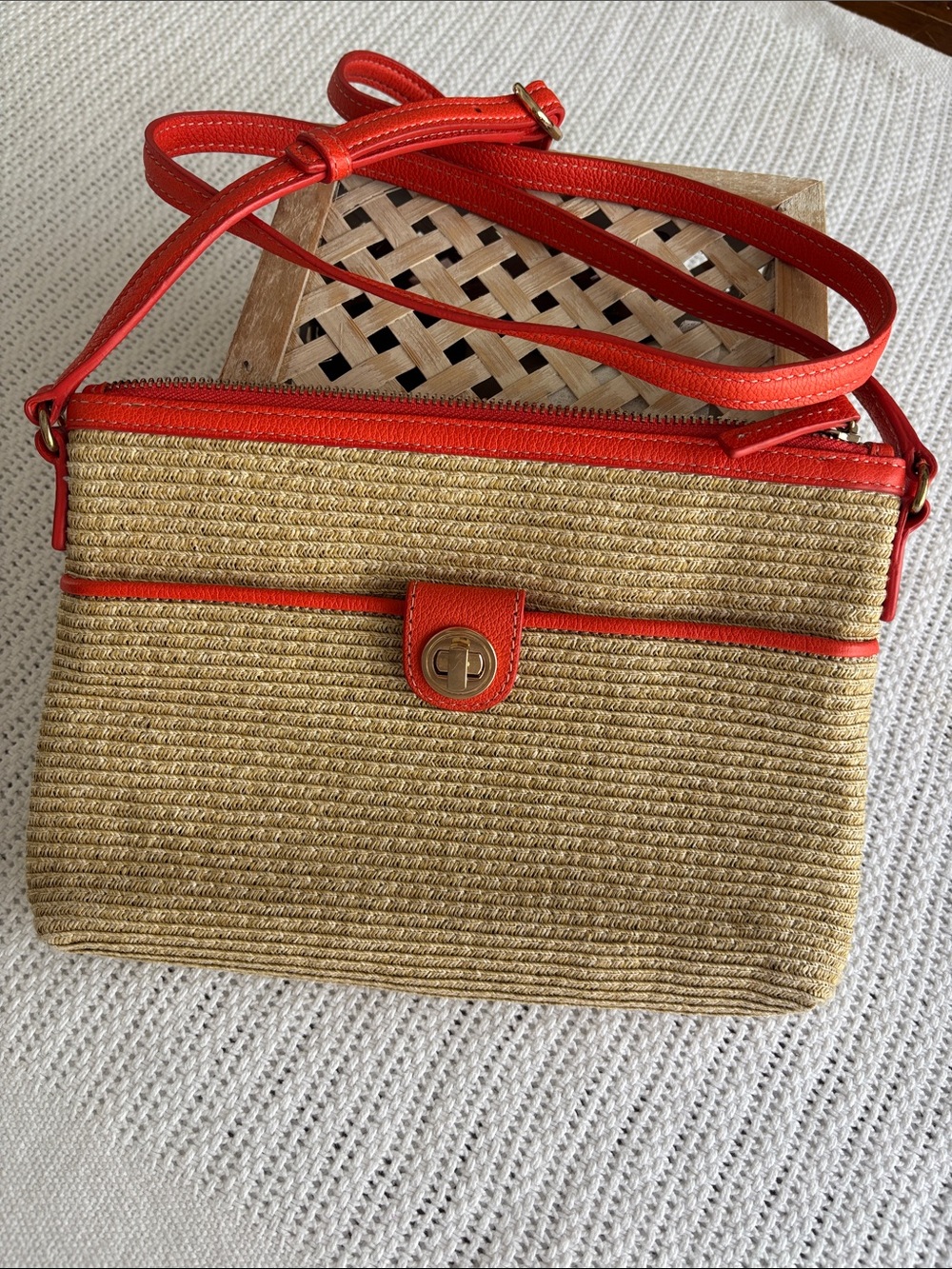 Talbots Straw Crossbody with Red Trim